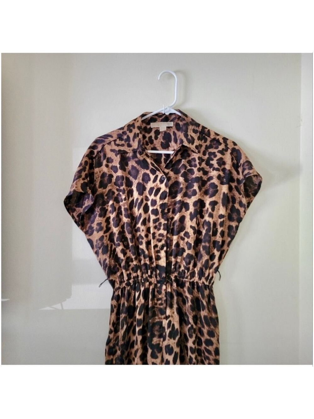 Michael Kors Leopard Print Wide Leg Jumpsuit XS Collared Button Front - Picture 4 of 13